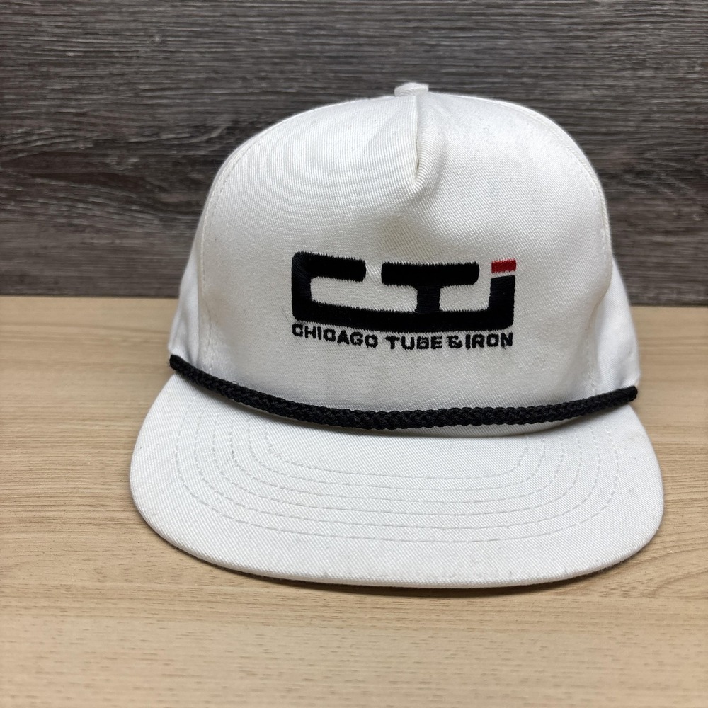 Vintage Chicago Tube & Iron Hat Cap Snap Back White Rope Advertising Mens 90s